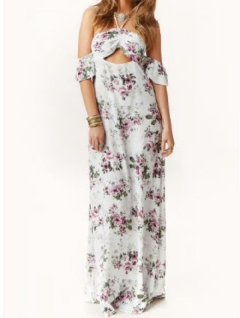 NWT Flynn Skye Err Night Floral Maxi Dress Size 1 XS Small Cutout Halter Slit